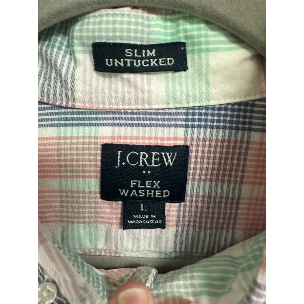 J.Crew Flex Washed Slim Untucked Plaid Button Down Shirt Mens L Pastel Preppy